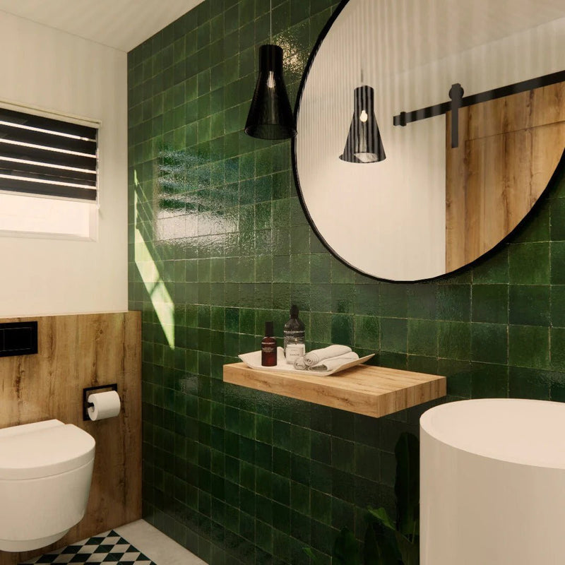 Handcrafted Tile Zellige 4x4 Wall Tiles - Direct from Fes - Emerald Green ( Per SQFT) - Custo&Co