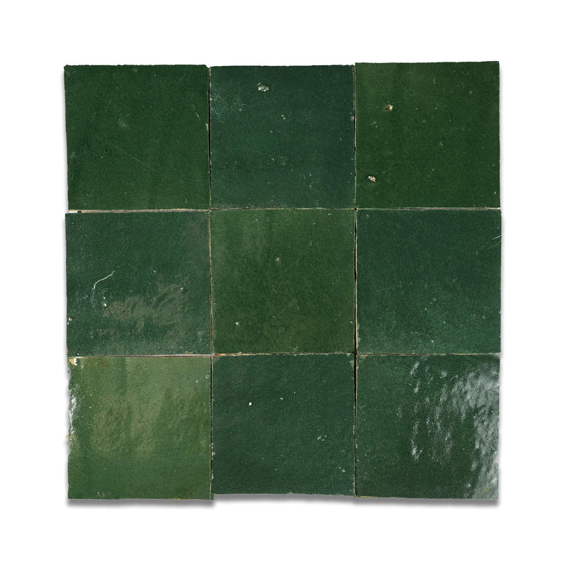 Handcrafted Tile Zellige 4x4 Wall Tiles - Direct from Fes - Emerald Green ( Per SQFT) - Custo&Co